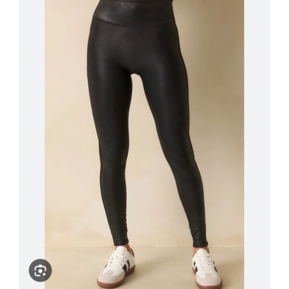 Spanx Faux Leather Leggings Very Black Petite Large High Waist Leggings